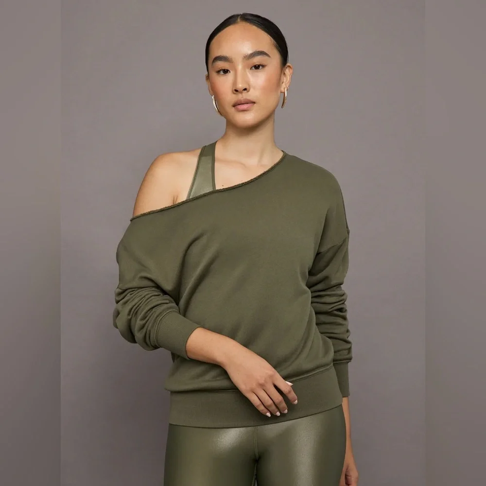 Carbon38 Off Shoulder French Terry Sweatshirt - Green, size Small - Picture 9 of 12